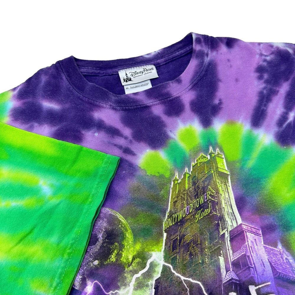 DISNEY‎ PARKS Tower Of Terror Vintage Green Purple Tie-Dye Twilight Zone Medium - Picture 3 of 9